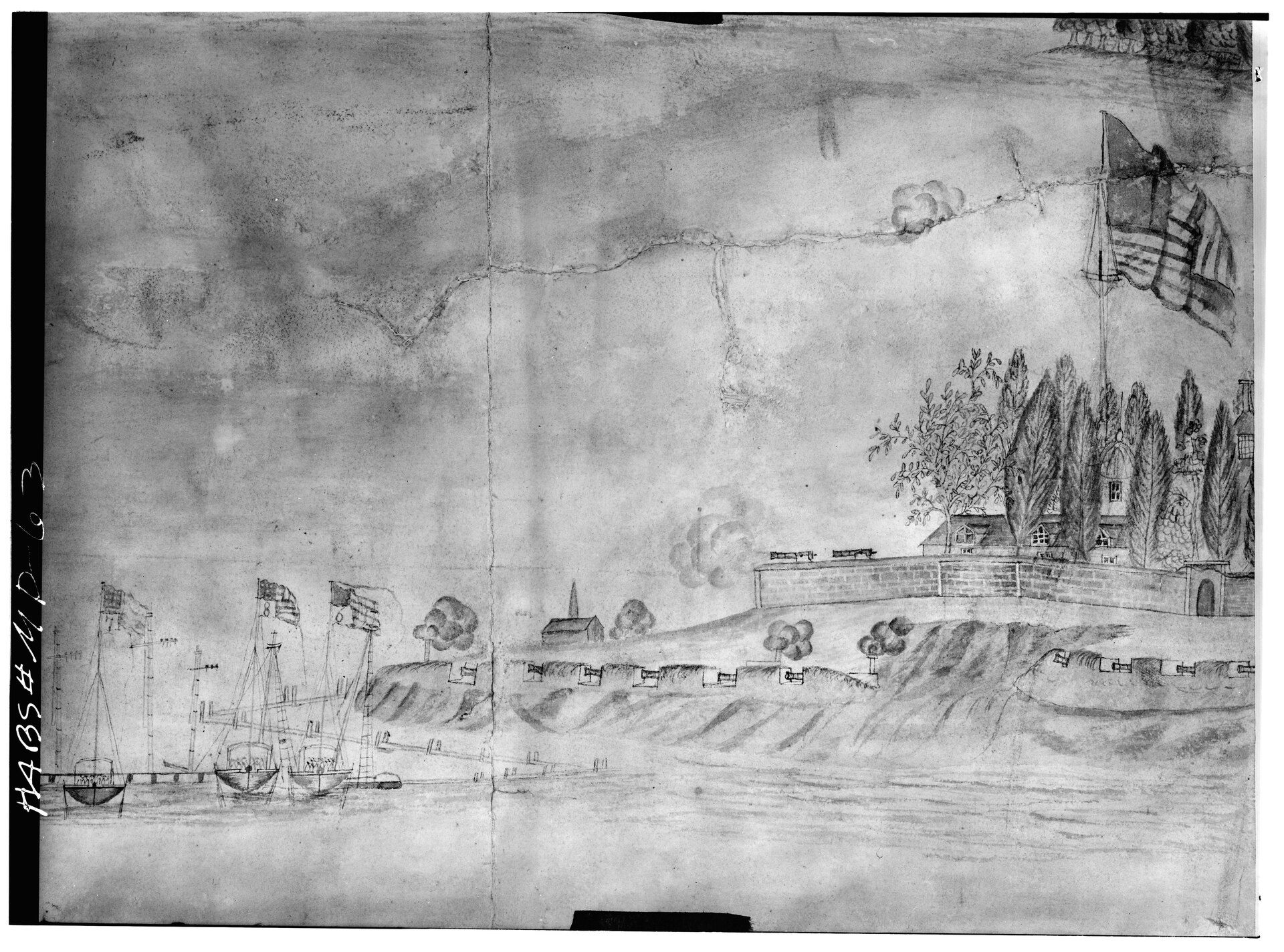 Watercolor view of the 1814 bombardment of Fort McHenry
