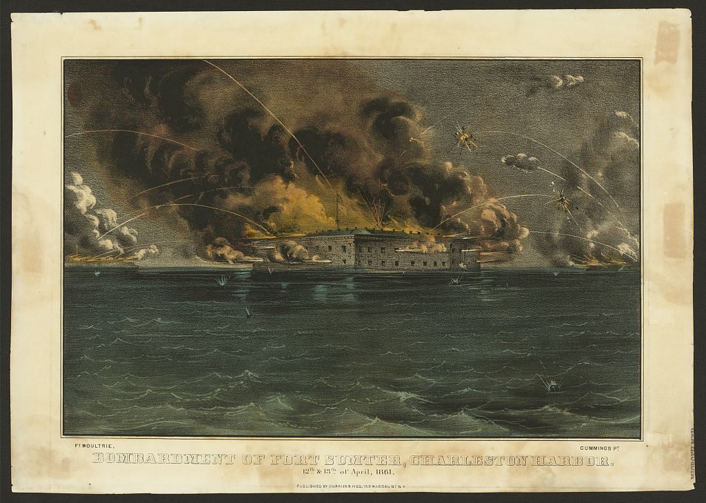 Currier and Ives print of the bombardment of Fort Sumter in Charleston Harbor