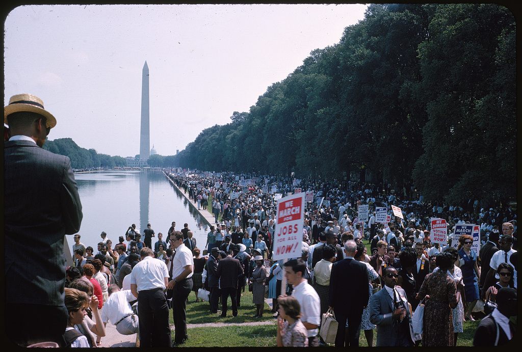 Civil rights marchers gathered at the Lincoln Memorial during the March on Washington